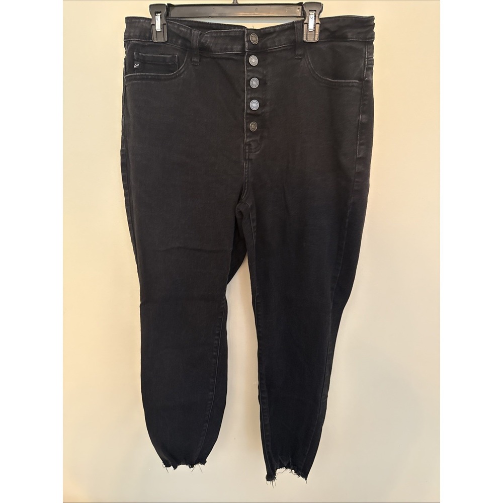 Kancan Womens Size XL Black Button Fly Jeans Stretch Tapered Denim Raw Hem